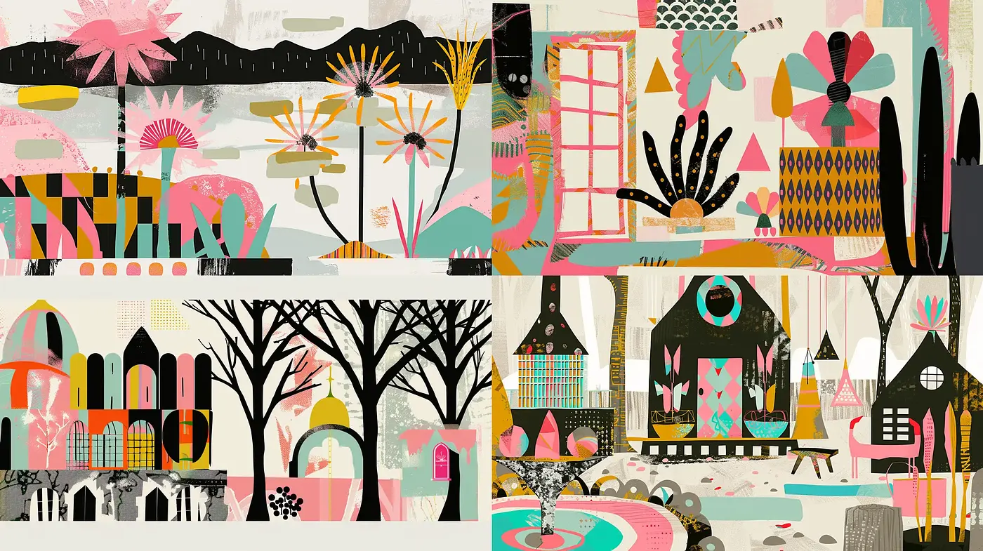 Eclectic Mid-Century Modern Fusion with a Whimsical Twist - Midjourney sref style
