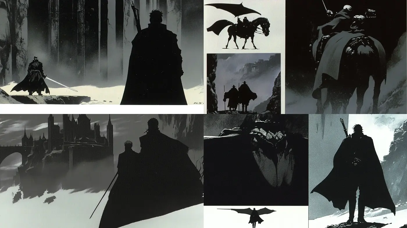 Ethereal Monochromatic Visions of a Stylized Gothic Fantasy - Midjourney sref style