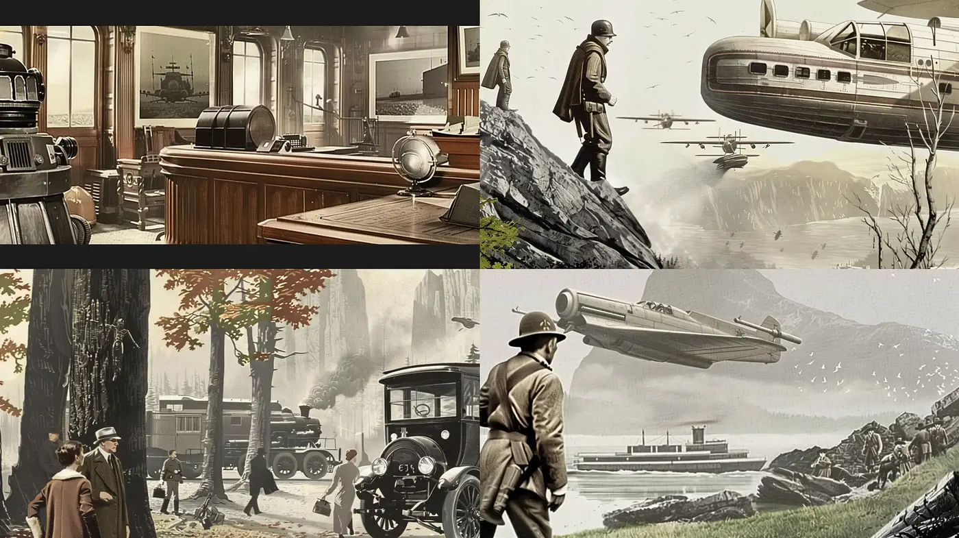 Sepia-Toned Retrofuturistic Visions - Midjourney sref style
