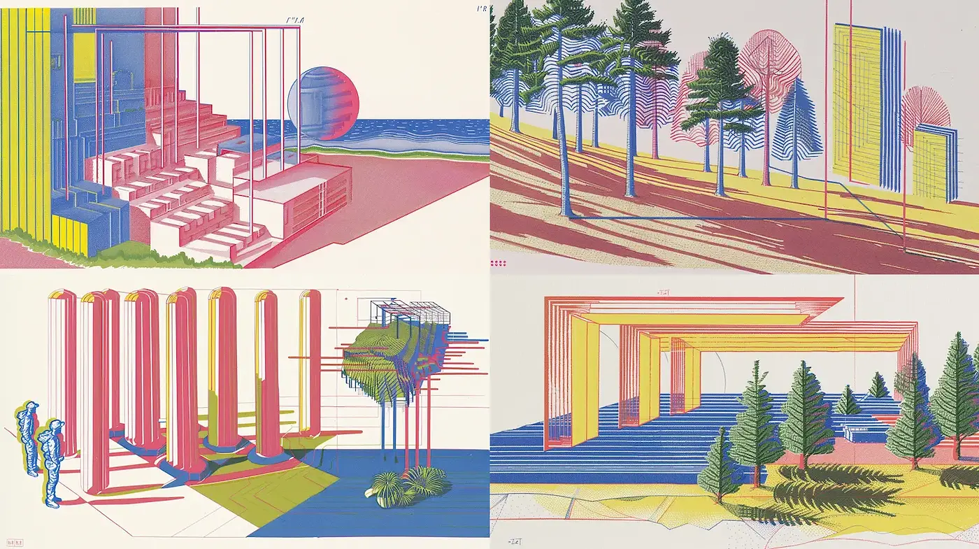 Vibrant Geometric Landscapes with Retro-Futuristic Influences - Midjourney sref style