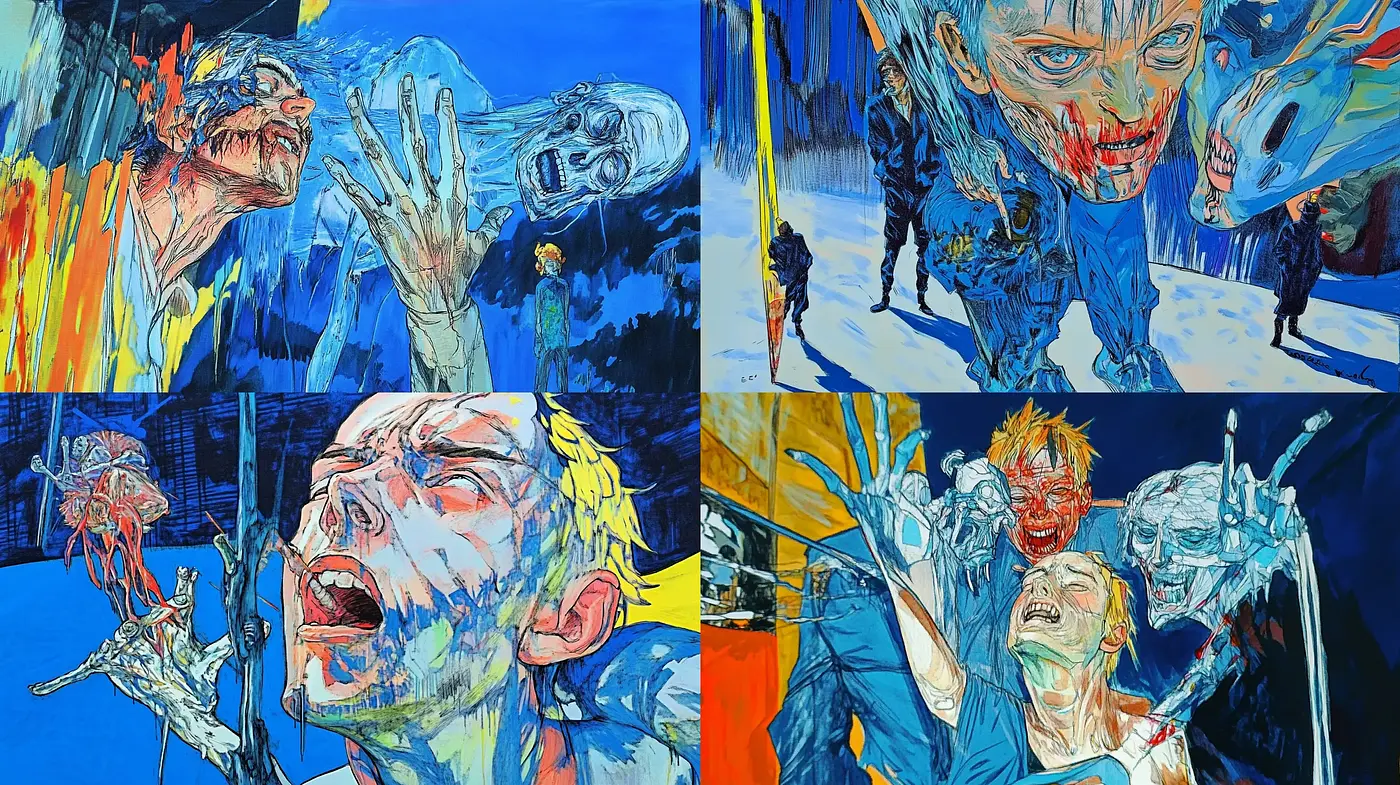 Dynamic Expressionist Horror Fusion - Midjourney sref style