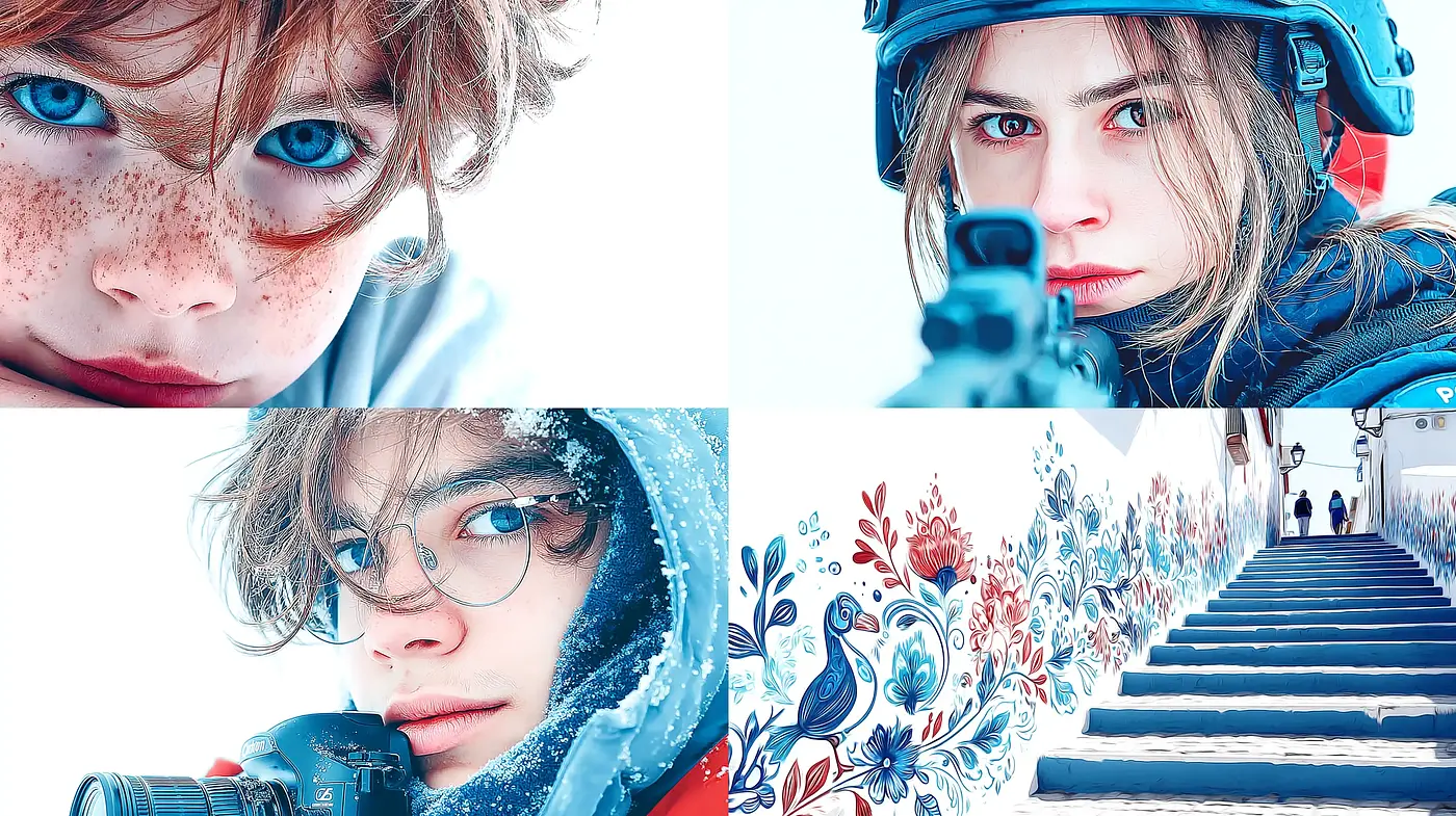 Ethereal and vibrant portrayal of youth in a wintery setting - Midjourney sref style