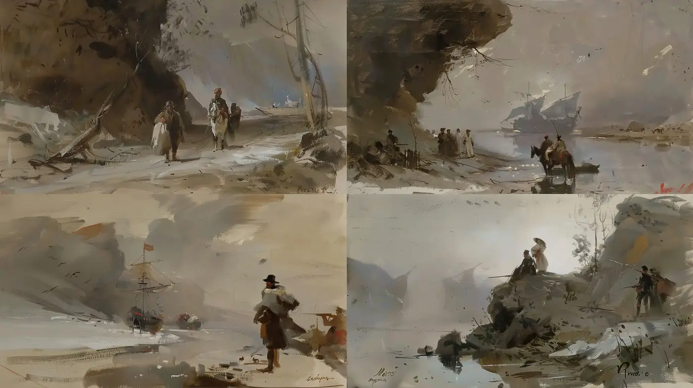 Harmonious Blend of Tonal Serenity and Dynamic Brushwork - Midjourney sref style