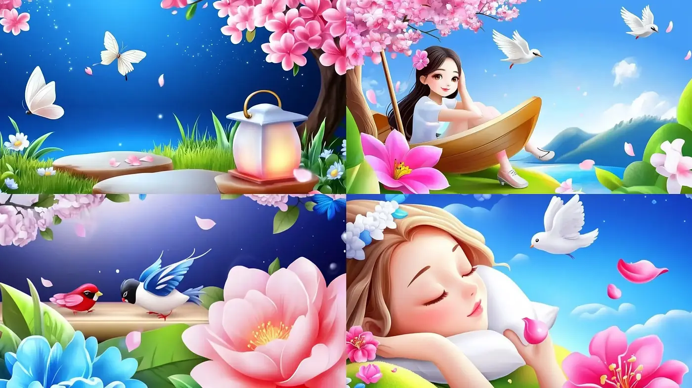 Serene Pastoral Fantasia with Blossoming Vivacity - Midjourney sref style