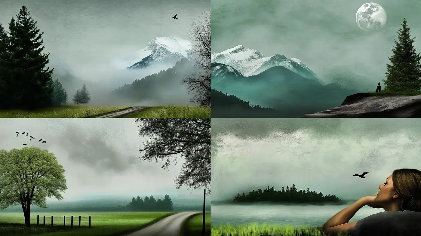 Ethereal Mist and Monochromatic Dreamscape Fusion - Midjourney sref style