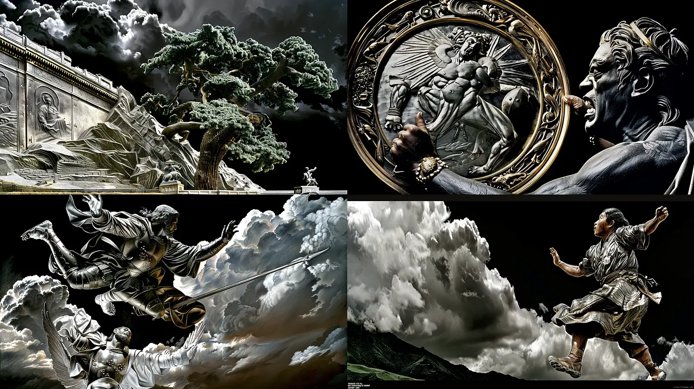 Baroque Revival with Dynamic Contrasts and Dramatic Cloudscapes - Midjourney sref style