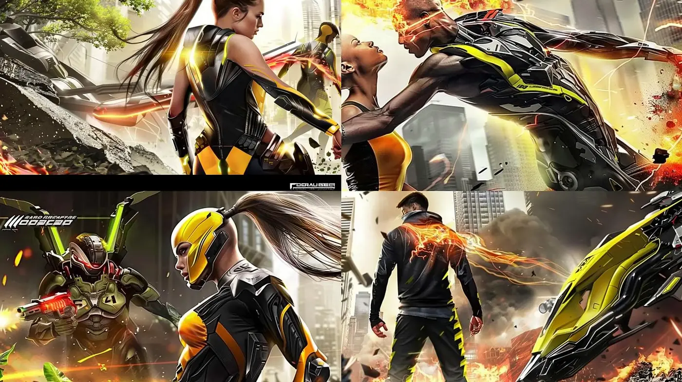 Futuristic Dynamic Vigor: An Energetic Portrayal of Cybernetic Action - Midjourney sref style