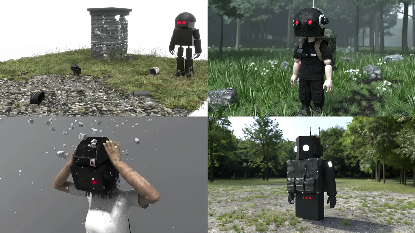 Surreal Mechanical Melancholy in Natural Environments - Midjourney sref style