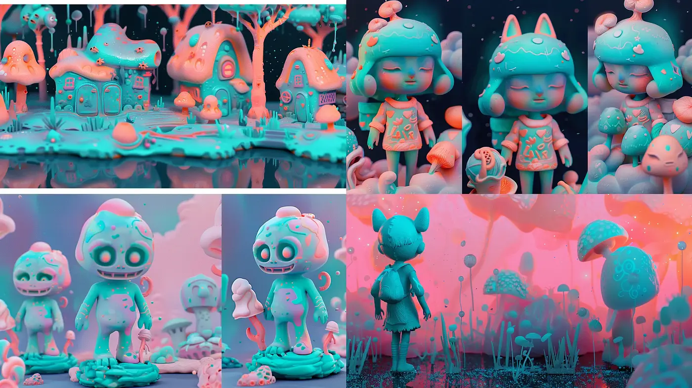 Surreal Cyan and Magenta Wonderland with Soft Pastel Hues - Midjourney sref style