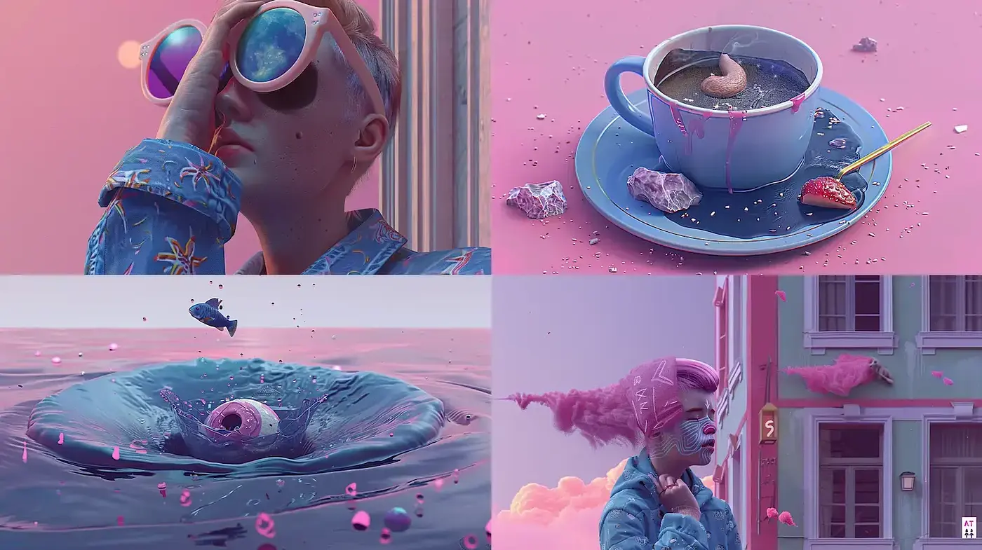 Sleek Surrealism with Playful Accents and Ethereal Vibes - Midjourney sref style