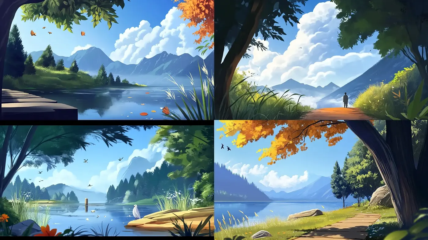 Serene Lakeside Vistas with Vivid Digital Artistry - Midjourney sref style