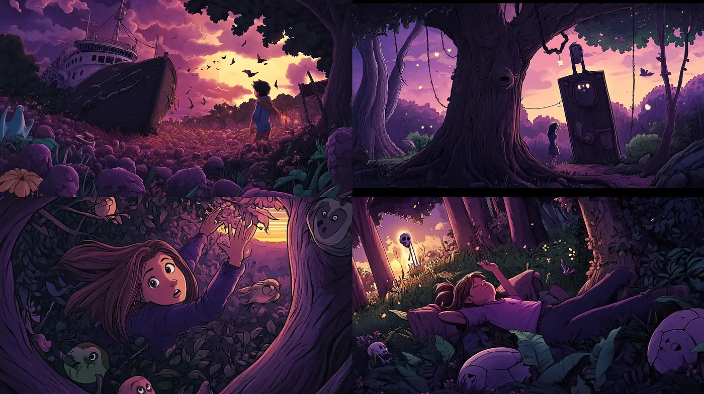 Enchanted Twilight Dreamscapes with Vivid Storybook Qualities - Midjourney sref style
