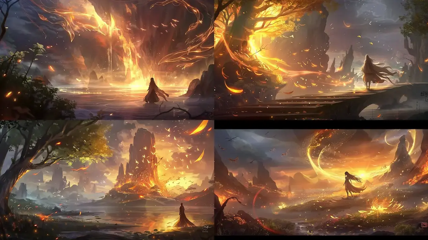Dramatic Landscape with Ethereal Light and Dynamic Textures - Midjourney sref style