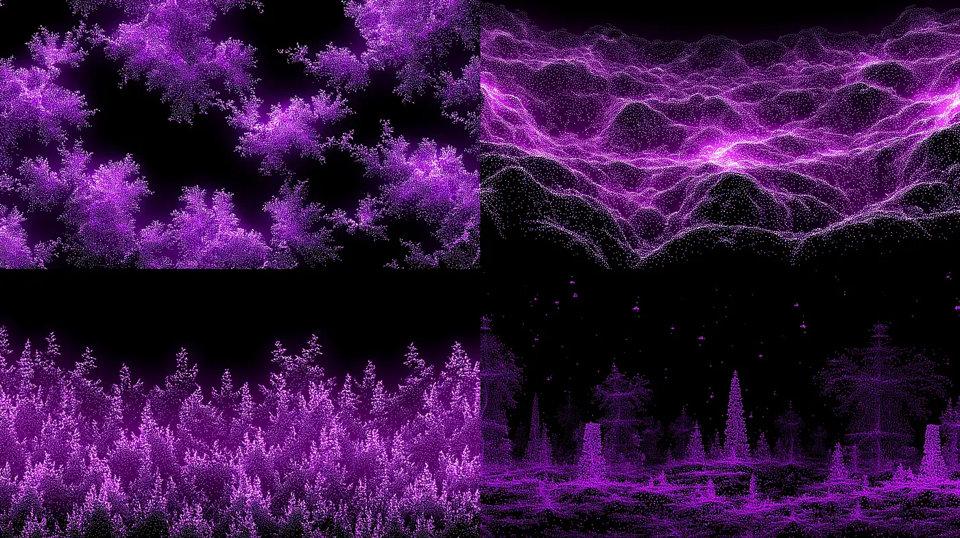 Ethereal and Abstract Digital Landscapes in Shades of Purple - Midjourney sref style