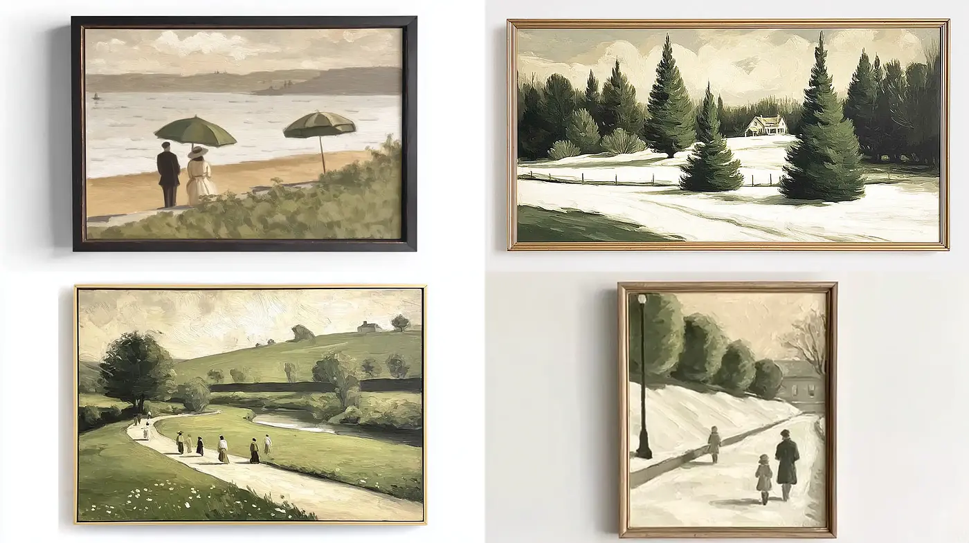 Nostalgic Landscape Paintings with a Muted Color Palette - Midjourney sref style