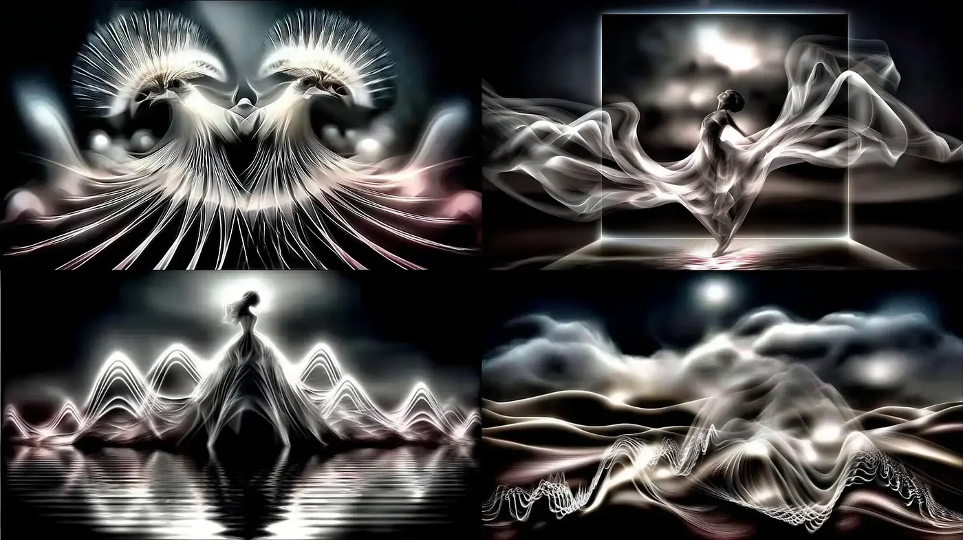 Surrealist Ethereal Dreamscape with Fluid Dynamics - Midjourney sref style