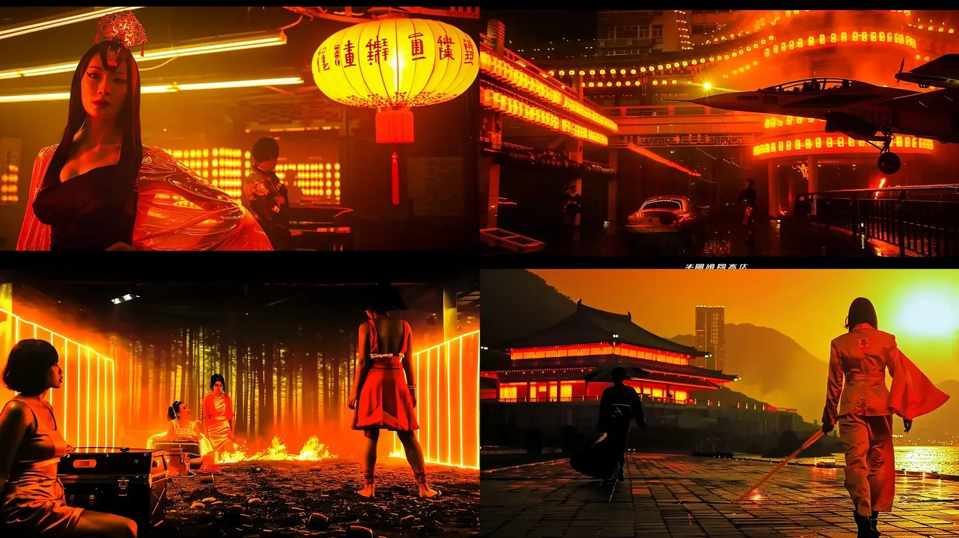 Neo-Noir Cyberpunk Vision with a Radiant Crimson Hue - Midjourney sref style