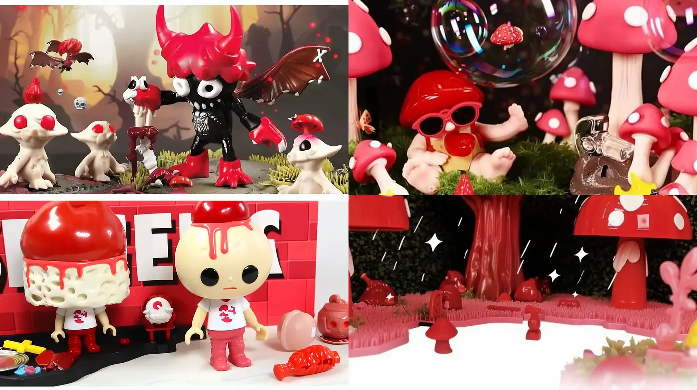 Whimsical Red-Tinted Dreamscape: A Consistent Journey Through a Playful and Surreal Palette - Midjourney sref style