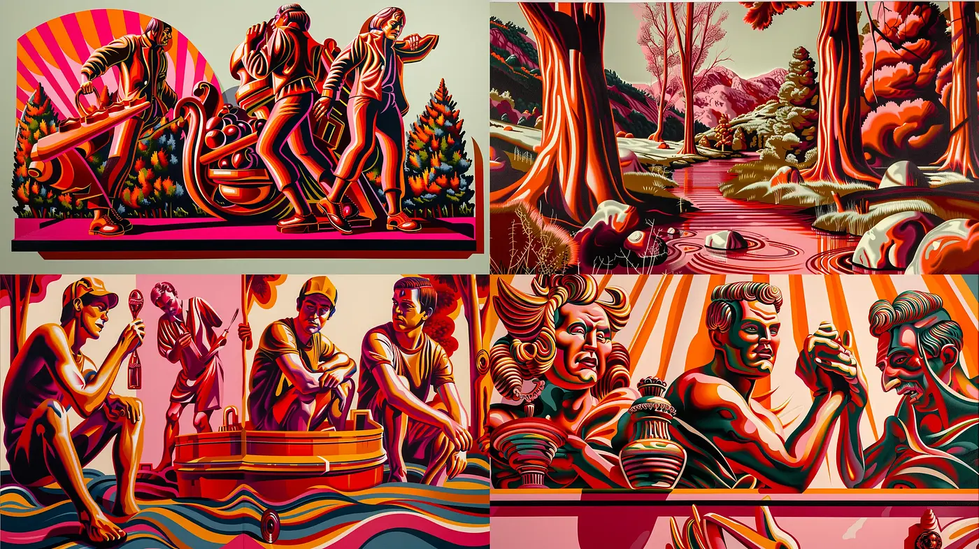Saturated Narrative Vistas in Sculptural Art Deco - Midjourney sref style