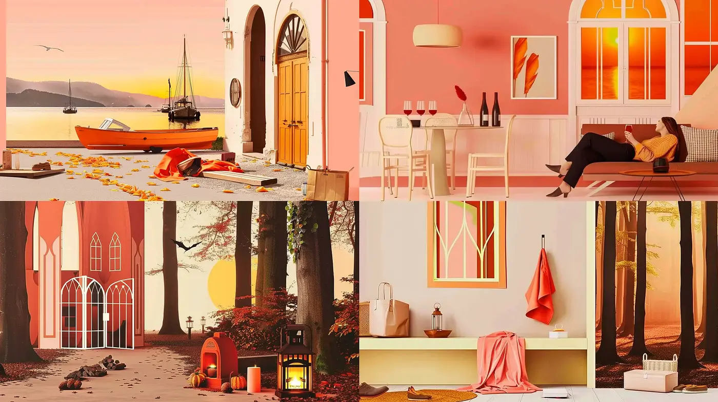 Sundown Glow: A Harmonious Blend of Warm Hues and Serene Settings - Midjourney sref style