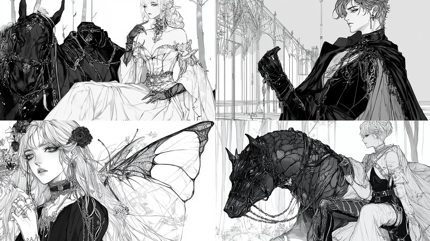 Monochromatic Elegance with a Hint of Fantasy - Midjourney sref style