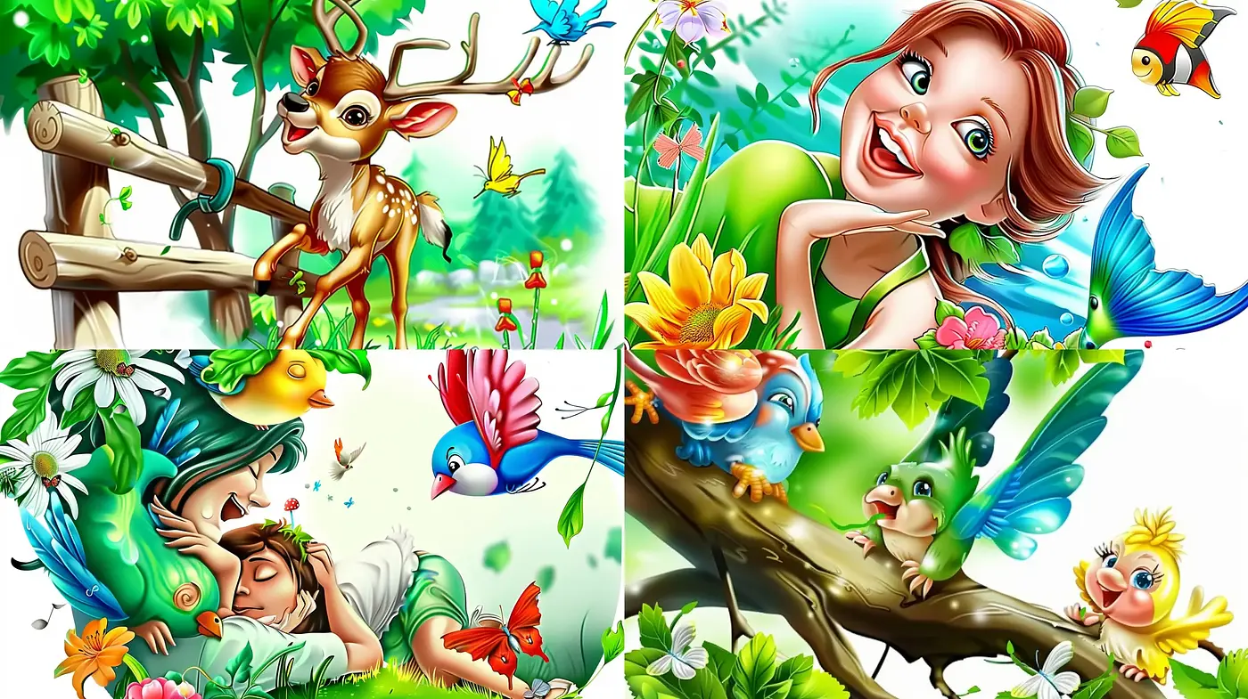 Vibrant Garden Fantasy with Exuberant Character Portrayals - Midjourney sref style