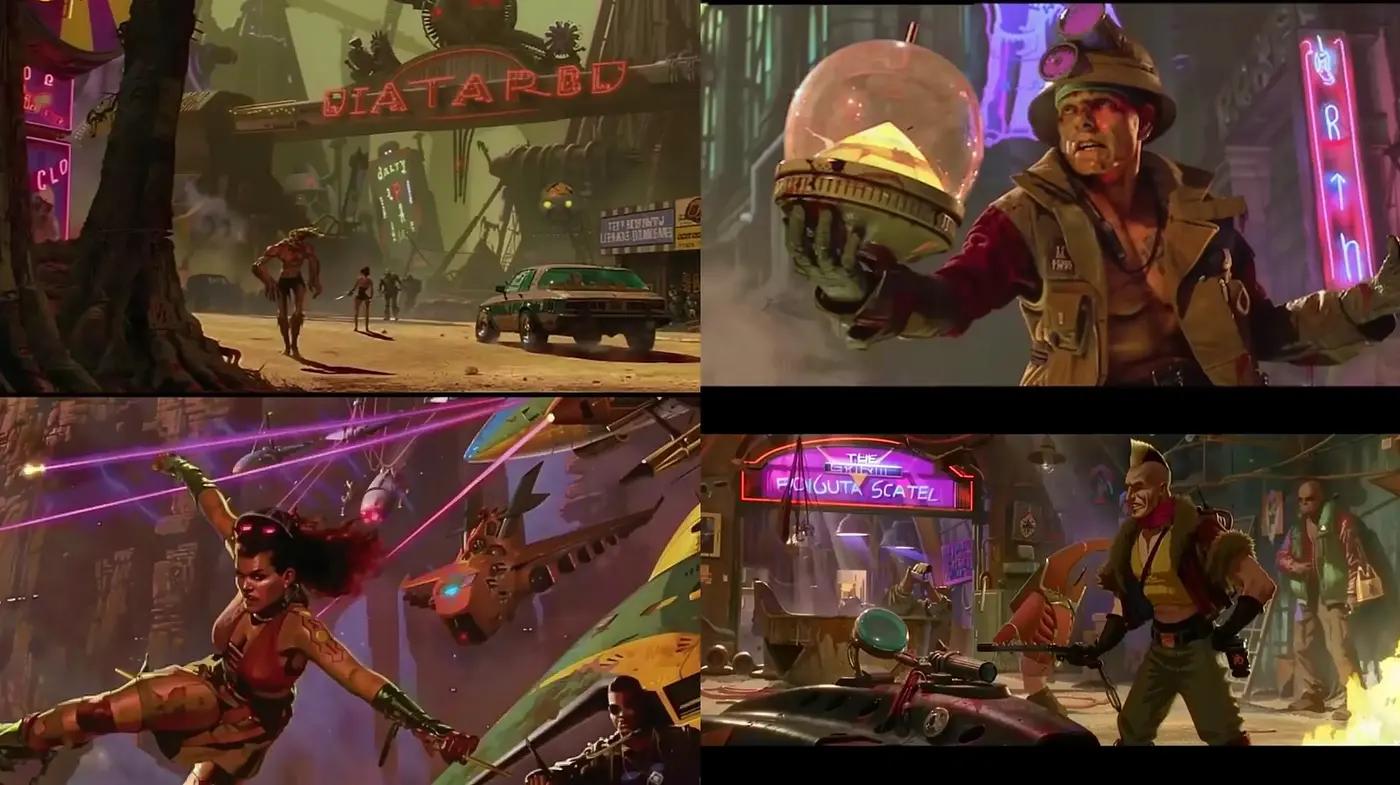 Neon-Noir Cyberpunk Visions with a Retrofuturistic Edge - Midjourney sref style