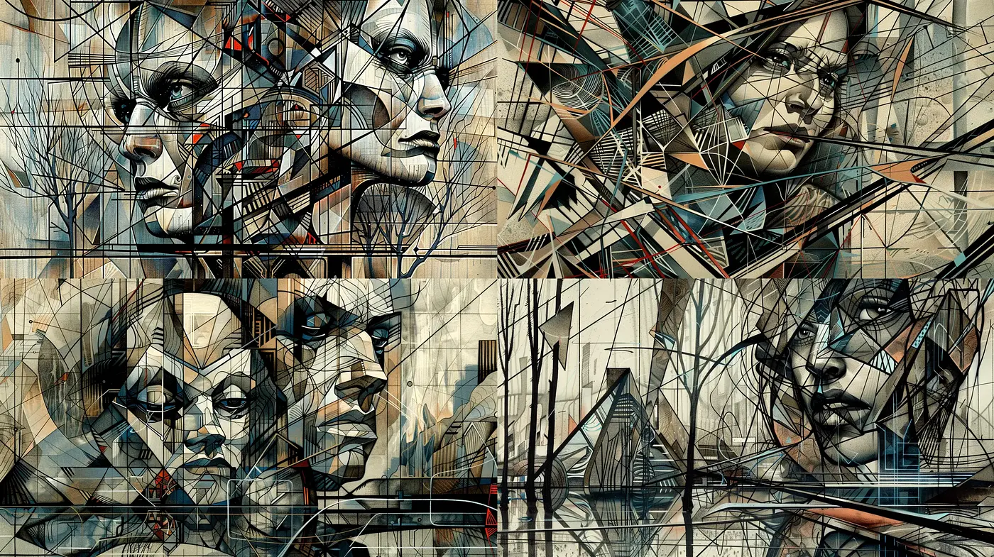 Geometric Abstraction in Portraiture Fusion - Midjourney sref style
