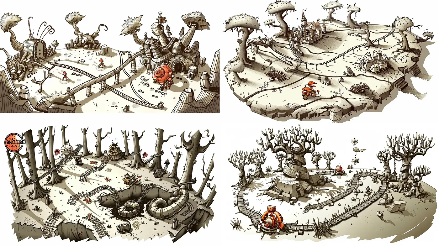 Surreal Steampunk Exploration: A Homogenized Monochromatic Saga - Midjourney sref style