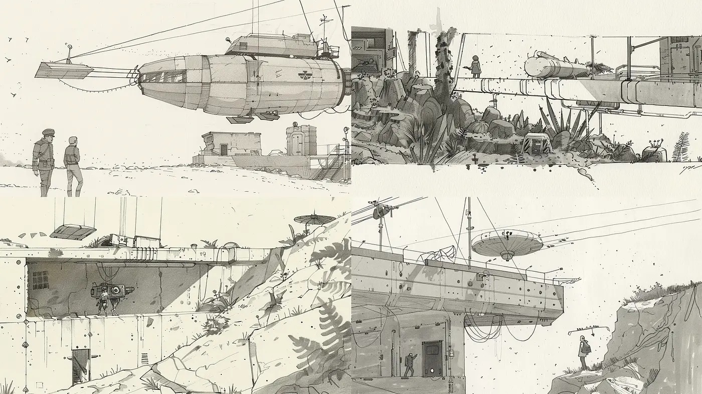Sepia-Toned Steampunk Dreamscapes Illustrations - Midjourney sref style