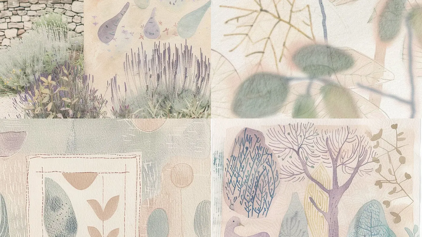Whimsical Pastel Garden: A Fusion of Faded Botanical Imagery and Gentle Textures - Midjourney sref style
