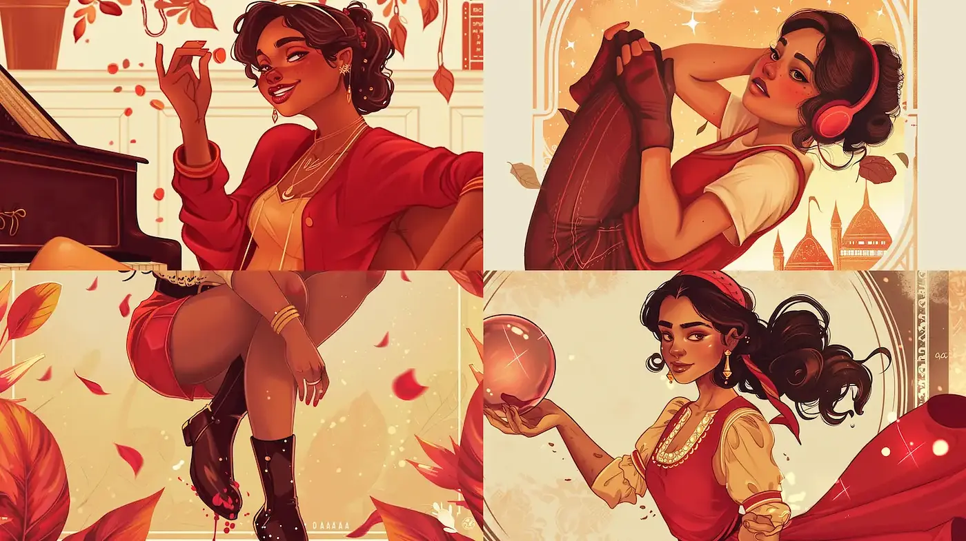 Charming Illustrative Style with Cozy Autumnal Vibes and Feminine Elegance - Midjourney sref style