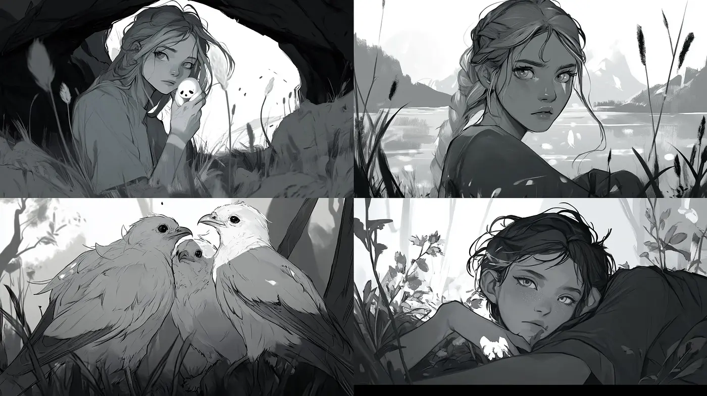Monochromatic Whispers of an Enchanted Noir Dreamscape - Midjourney sref style