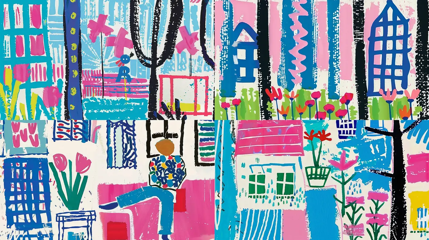 Vibrant Abstract Urban Tapestry in Bold Strokes - Midjourney sref style