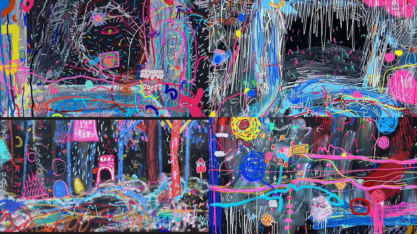 Vibrant Abstract Chaos: A Symphony of Textured Brushstrokes and Luminous Color Interplay - Midjourney sref style