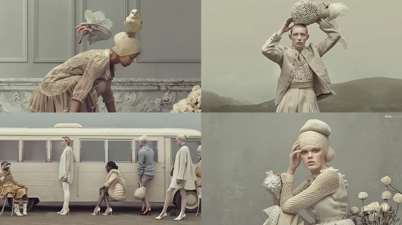Contemporary Fashion with Surreal Elements and Soft Textures - Midjourney sref style