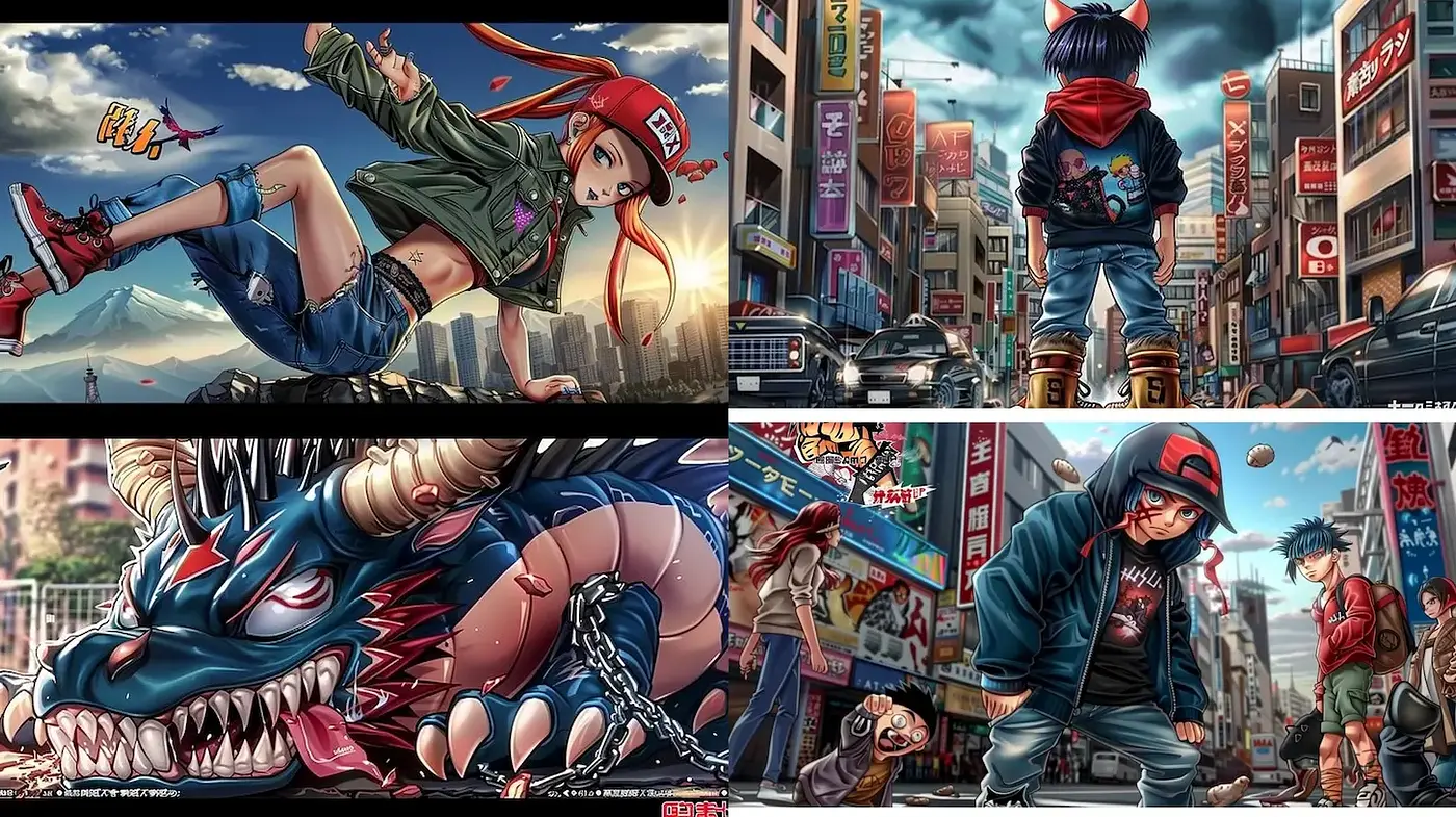 Dynamic Urban Anime Aesthetic with Bold Character Design - Midjourney sref style