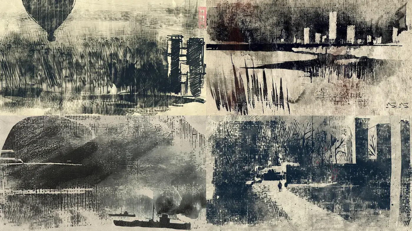 Mysterious and Evocative Composition with Abstract Textures - Midjourney sref style