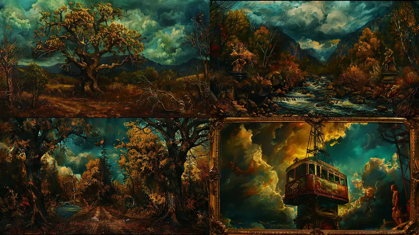 Ethereal Dreamscape Fusion with Warm and Cool Tones - Midjourney sref style