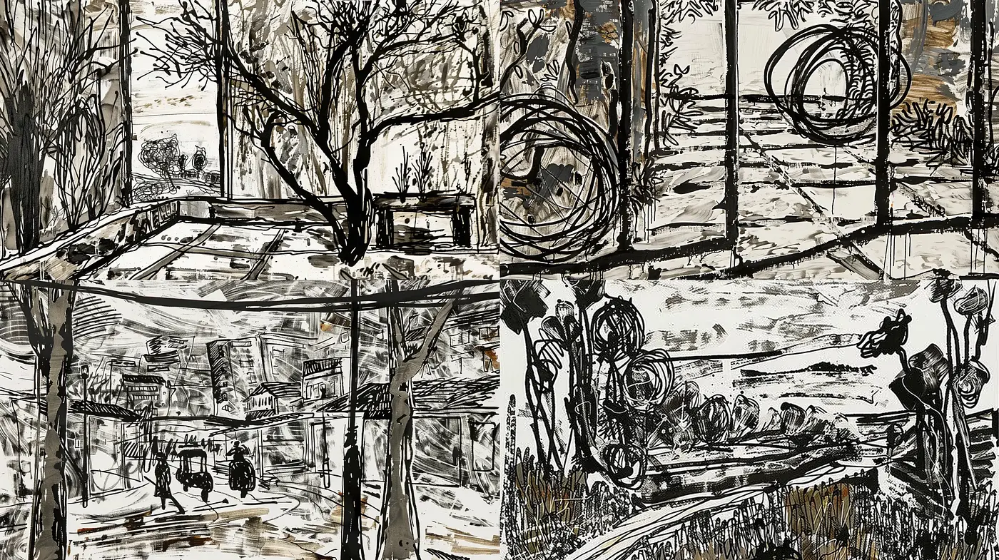 Abstract Expressionist Scratchboard Echoes - Midjourney sref style