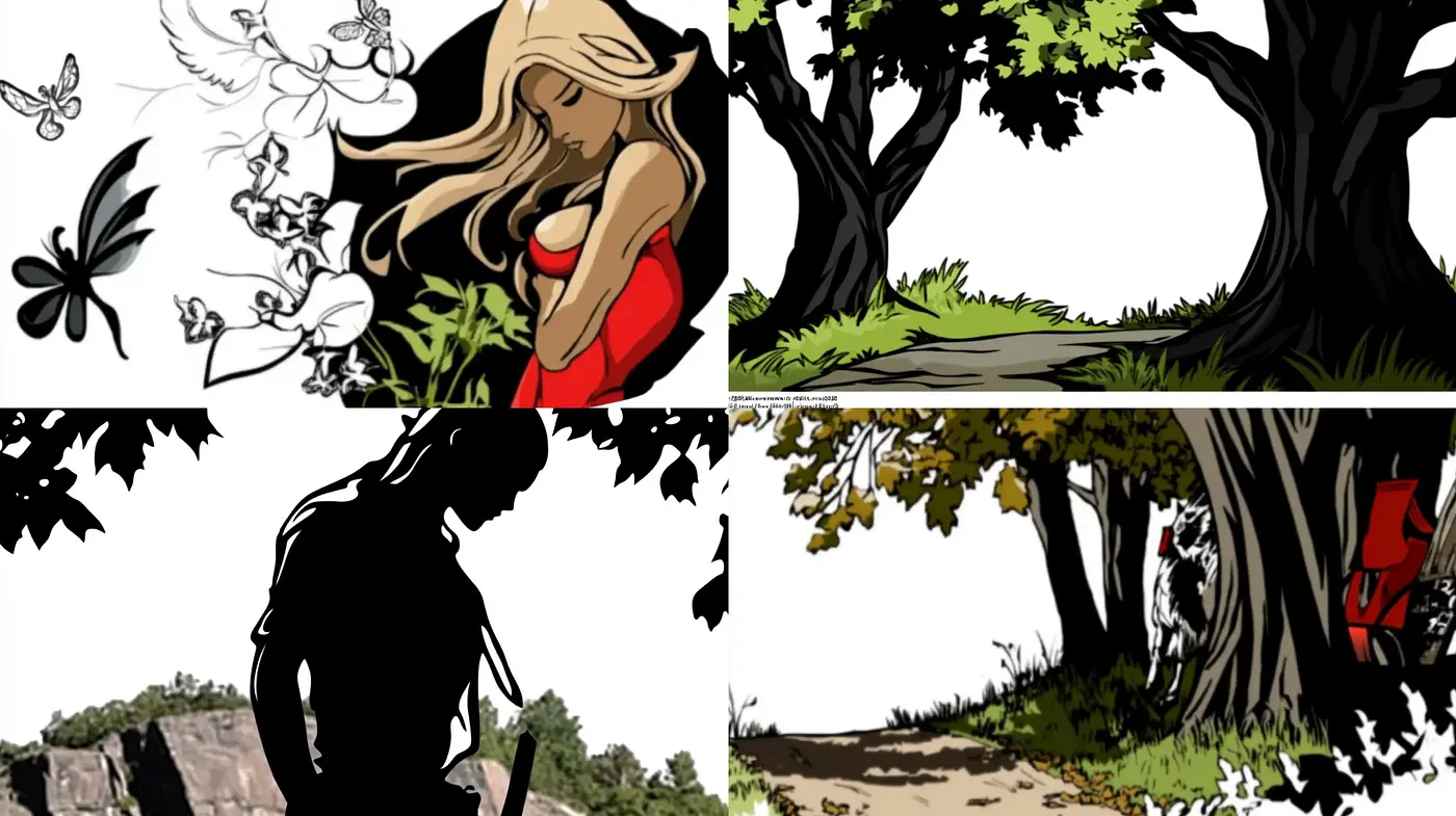 Stylized Graphic Novel Aesthetic with a Pastoral Twist - Midjourney sref style