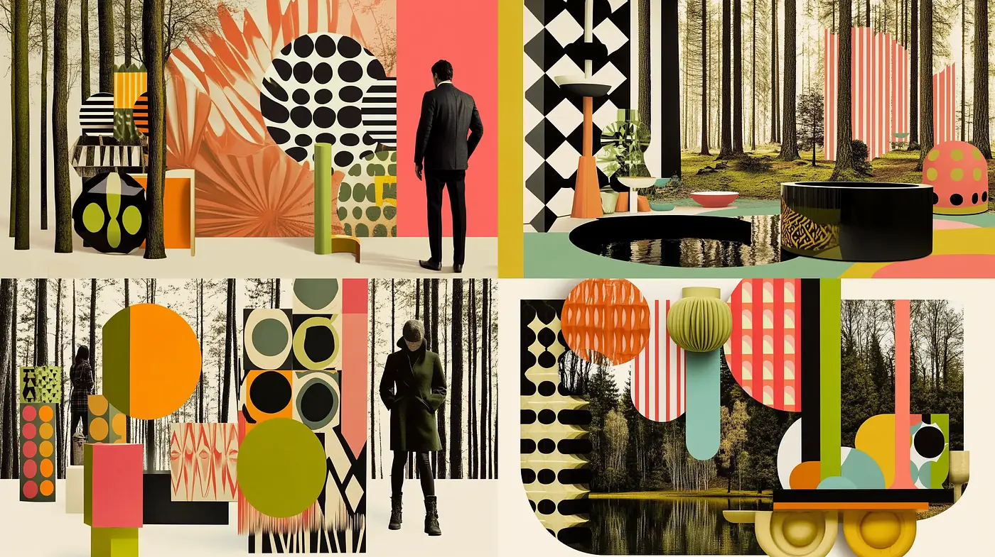 Abstract Geometric Landscape Fusion with Midcentury Modern Undertones - Midjourney sref style
