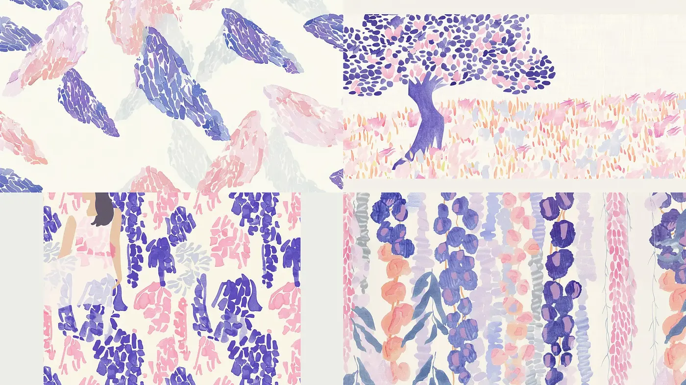 Pastel Impressions of Natural Elements in Stippled Harmony - Midjourney sref style
