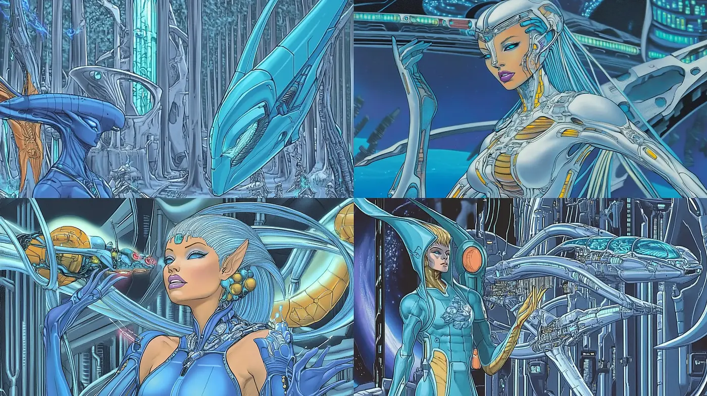 Cybernetic Elegance with Ethereal Chromatic Harmonies - Midjourney sref style