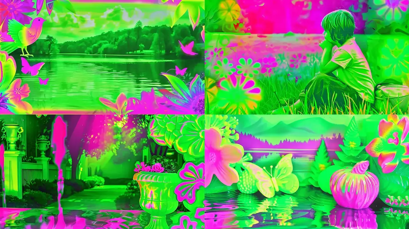 Vivid and Playful Surrealism with Nature Themes - Midjourney sref style