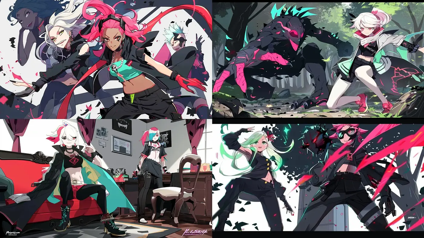 Dynamic Anime-Inspired Action Art with Cyberpunk Overtones - Midjourney sref style
