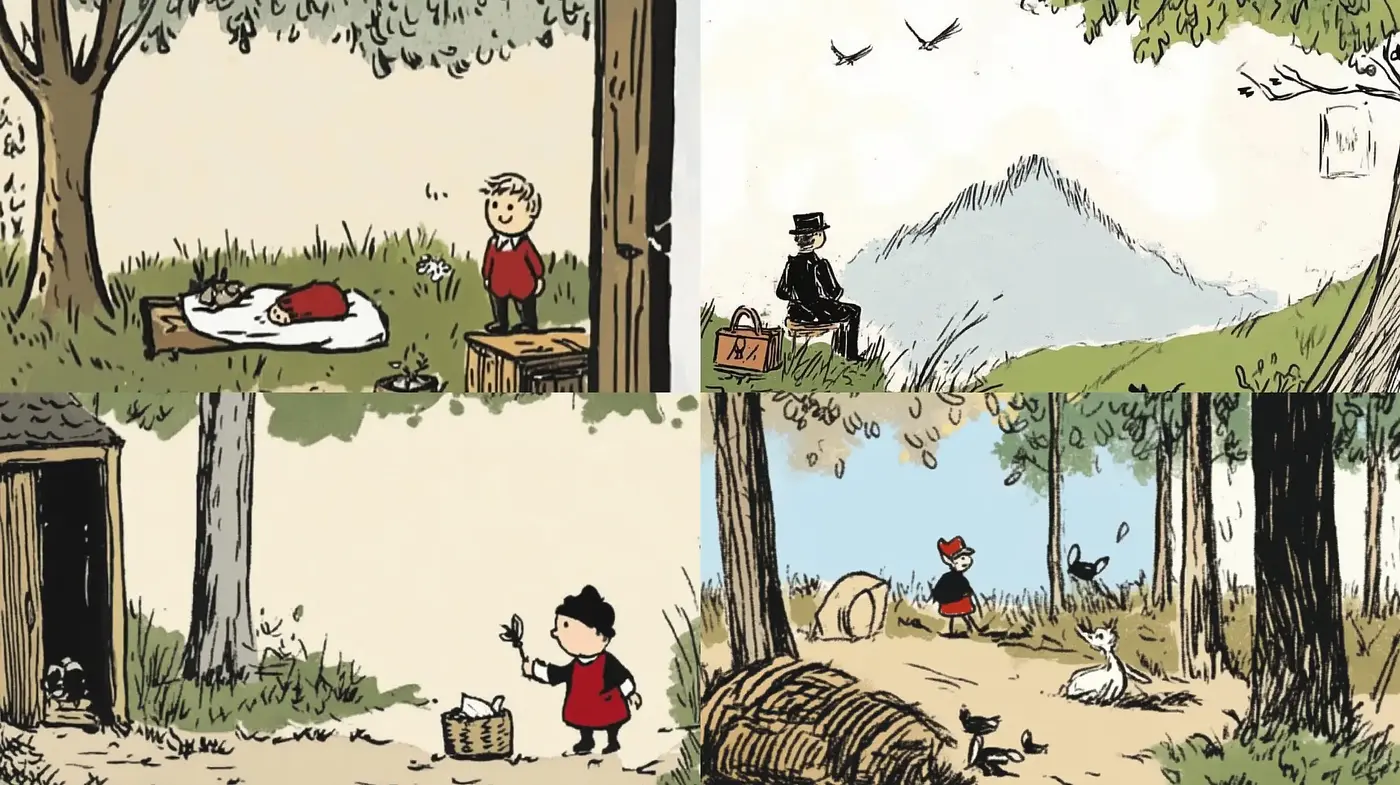 Rustic Enchantment: Nostalgic Mélange of Cartoonesque Impressions - Midjourney sref style