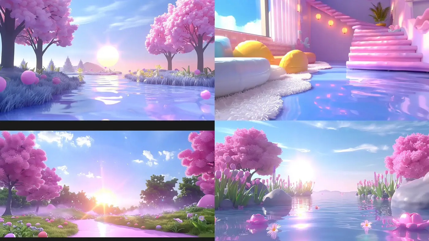 Serene Dreamscape Reflections in Pastel Pinks and Blues - Midjourney sref style