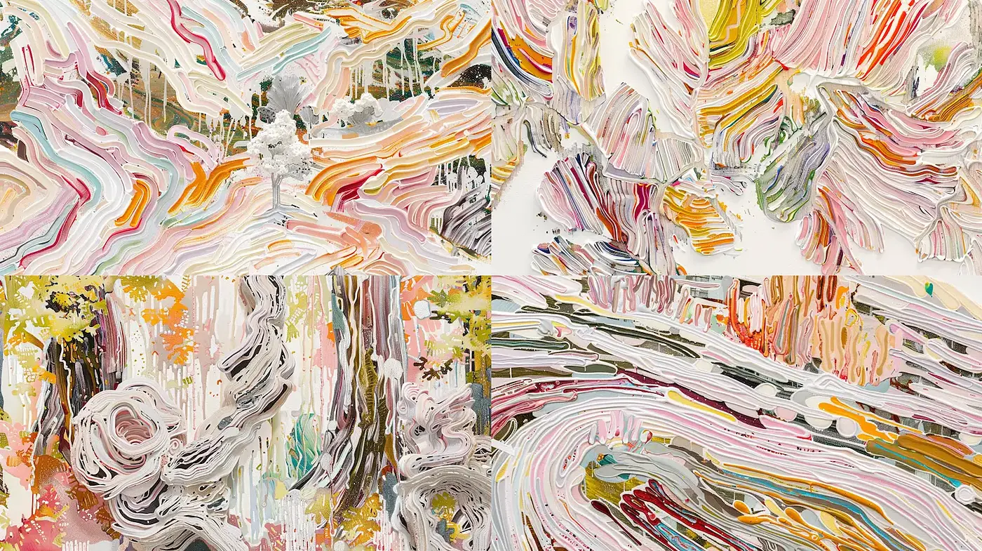 Abstract Expressionist Landscapes with Fluid Textures and Organic Forms - Midjourney sref style