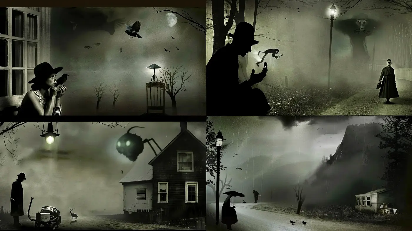 Nocturnal Mystery in Monochrome: Homage to Classic Film Noir - Midjourney sref style
